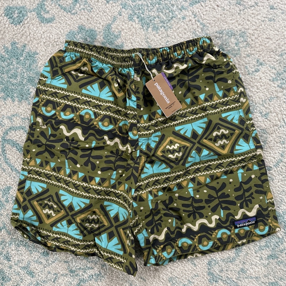 Patagonia Men's Baggies Longs- 7" Insm- Mangrove Tiki Green- XS- NWT $55